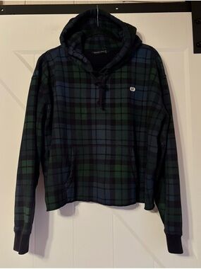 Abercrombie & Fitch Plaid Hoodie XL Green Navy Cropped